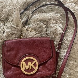 Michael Kors Wine Red Crossbody Bag with Gold Logo